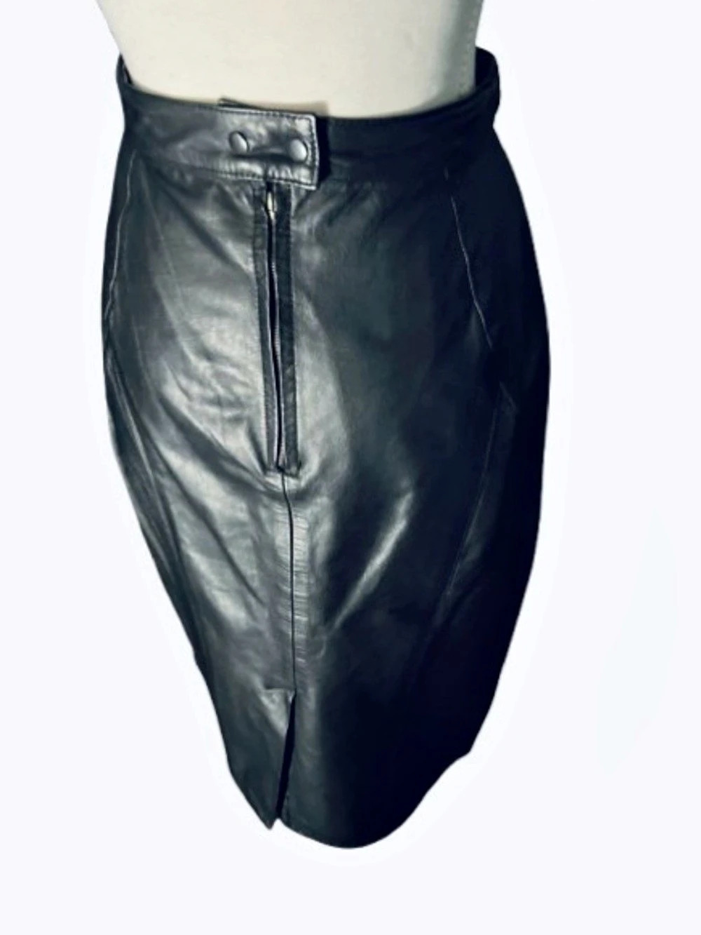 Vintage Leather Pencil Midi Skirt PRIVATE COLLECTION Large Medium 10 12 90s 80s